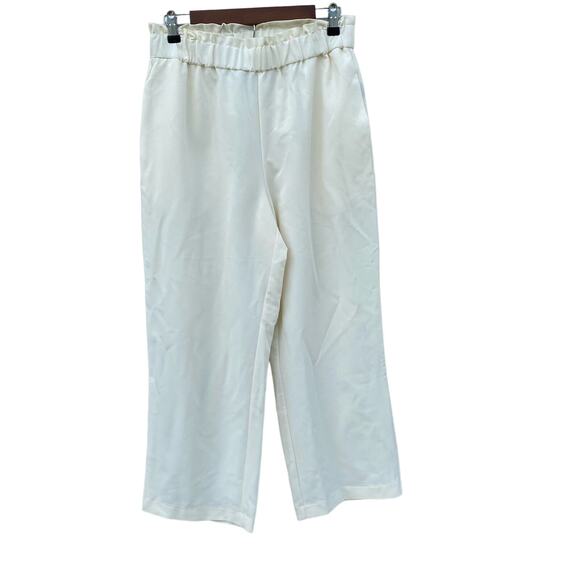 New Worthington Cream Pull On Ruffle Waist Wide Leg High Waist Dress Pants M - Picture 1 of 5
